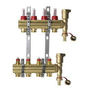 Коллекторы Danfoss FHF-4F set для 4 контуров, с преднастройкой и расходомерами, в комплекте с двумя автоматическими воздухоотводчиками и кронштейнами, арт. 088U0724