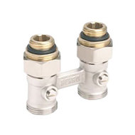 Блок шаровых кранов REHAU Rautitan G 1/2" x G 3/4" с соединительным ниппелем, прямой 12407271001