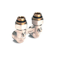Блок шаровых кранов REHAU Rautitan G 1/2" x G 3/4" с соединительным ниппелем, угловой 12407371001