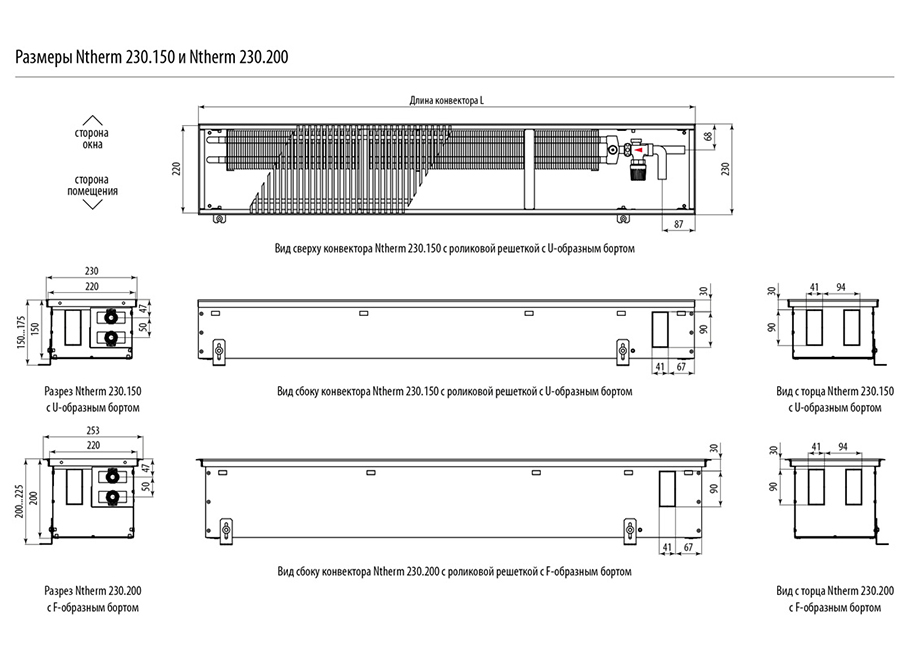 Размеры NTHERM 230.150 и NTHERM 230.200