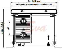 Размеры внутрипольного конвектора К.160.203. (КO)